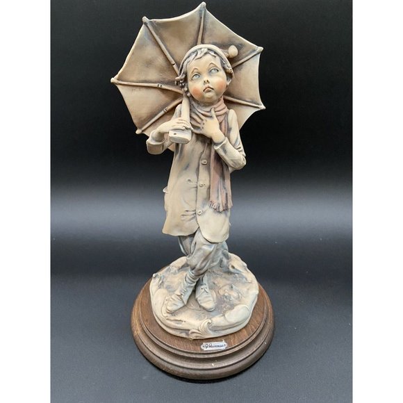Early 12”Giuseppe Armani Capodimonte Figurine Boy Standing with Umbrella Vintage